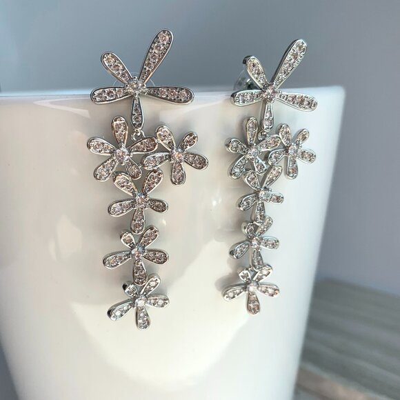NEW ~ Anthropologie Shashi Delicate Pave Crystal Cascading Flower Earrings - Picture 7 of 11